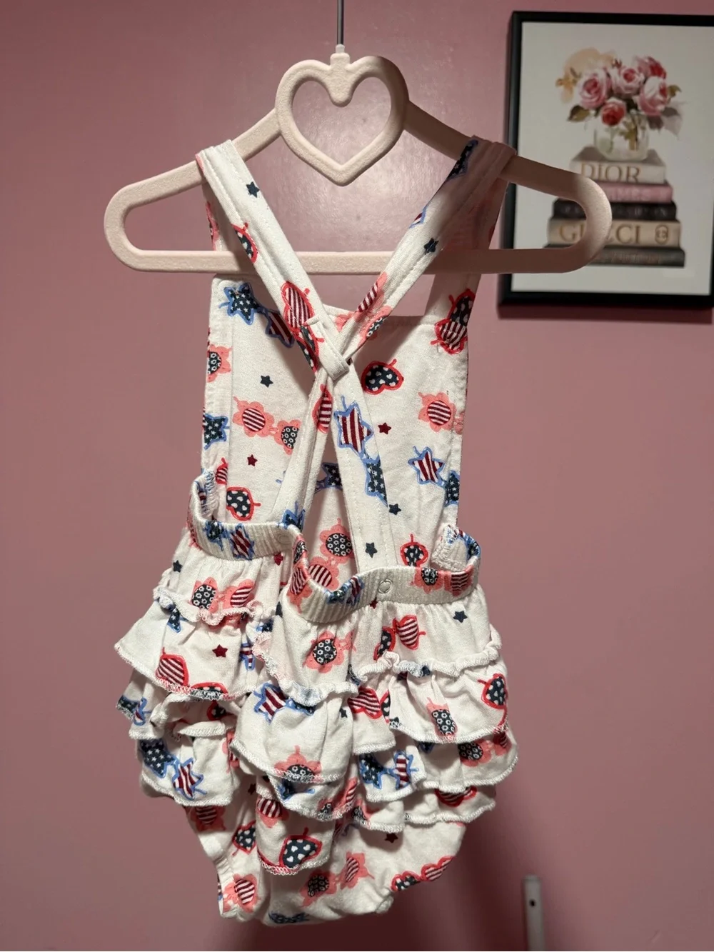 Carter's White Romper with Red & Blue Patriotic Print